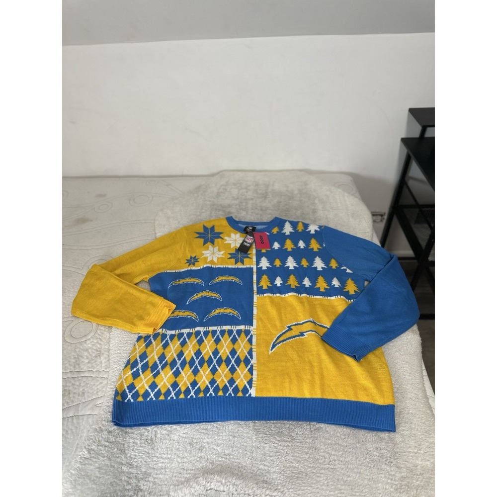 FOCO NFL Los Angeles Chargers Ugly Christmas Sweater Men's 2XL NWT Team Apparel